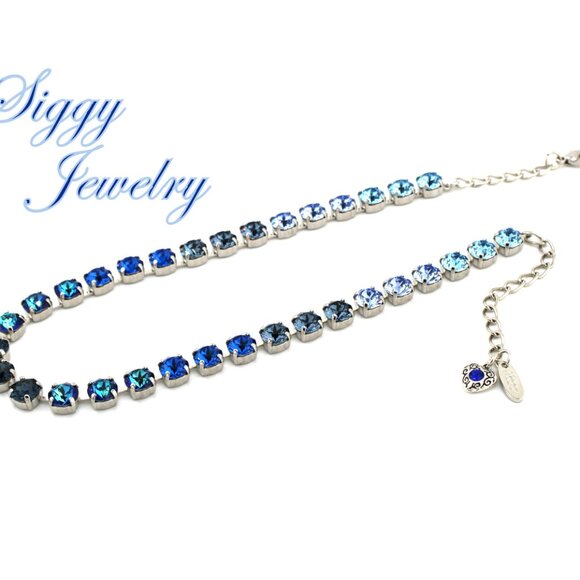 Blue Cascade Gradient Ombré Tennis Necklace made with Austrian Crystals - Picture 4 of 8